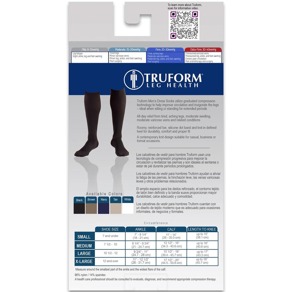 Truform Compression Socks, 20-30 mmHg, Men's Dress Socks, Knee High Over Calf