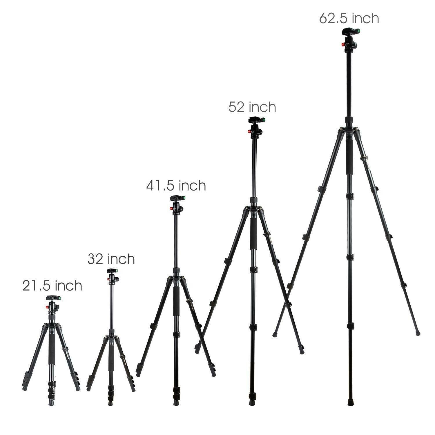 MACTREM Tripod DSLR SLR Tripod, 62.5" Light-Weight Aluminum Alloy Camera Tripod