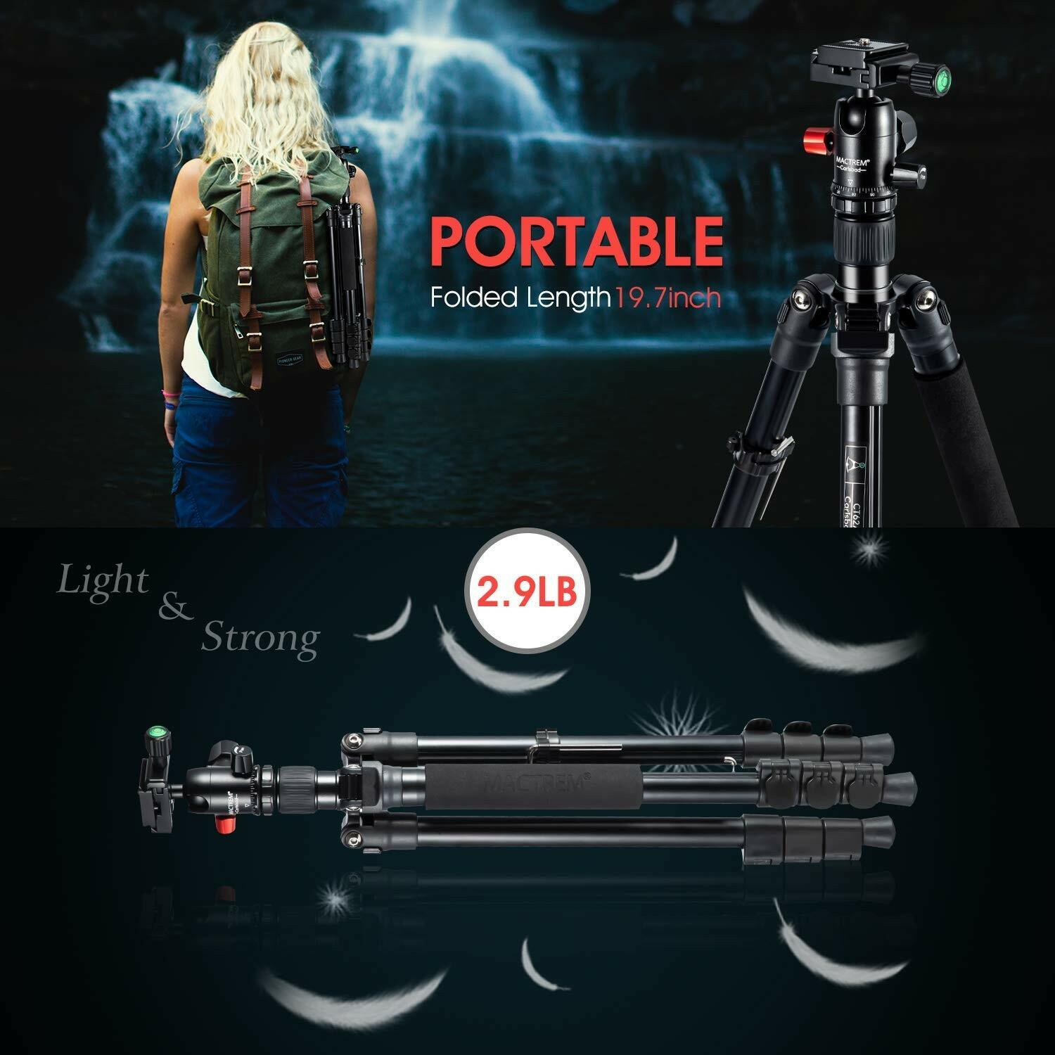 MACTREM Tripod DSLR SLR Tripod, 62.5" Light-Weight Aluminum Alloy Camera Tripod