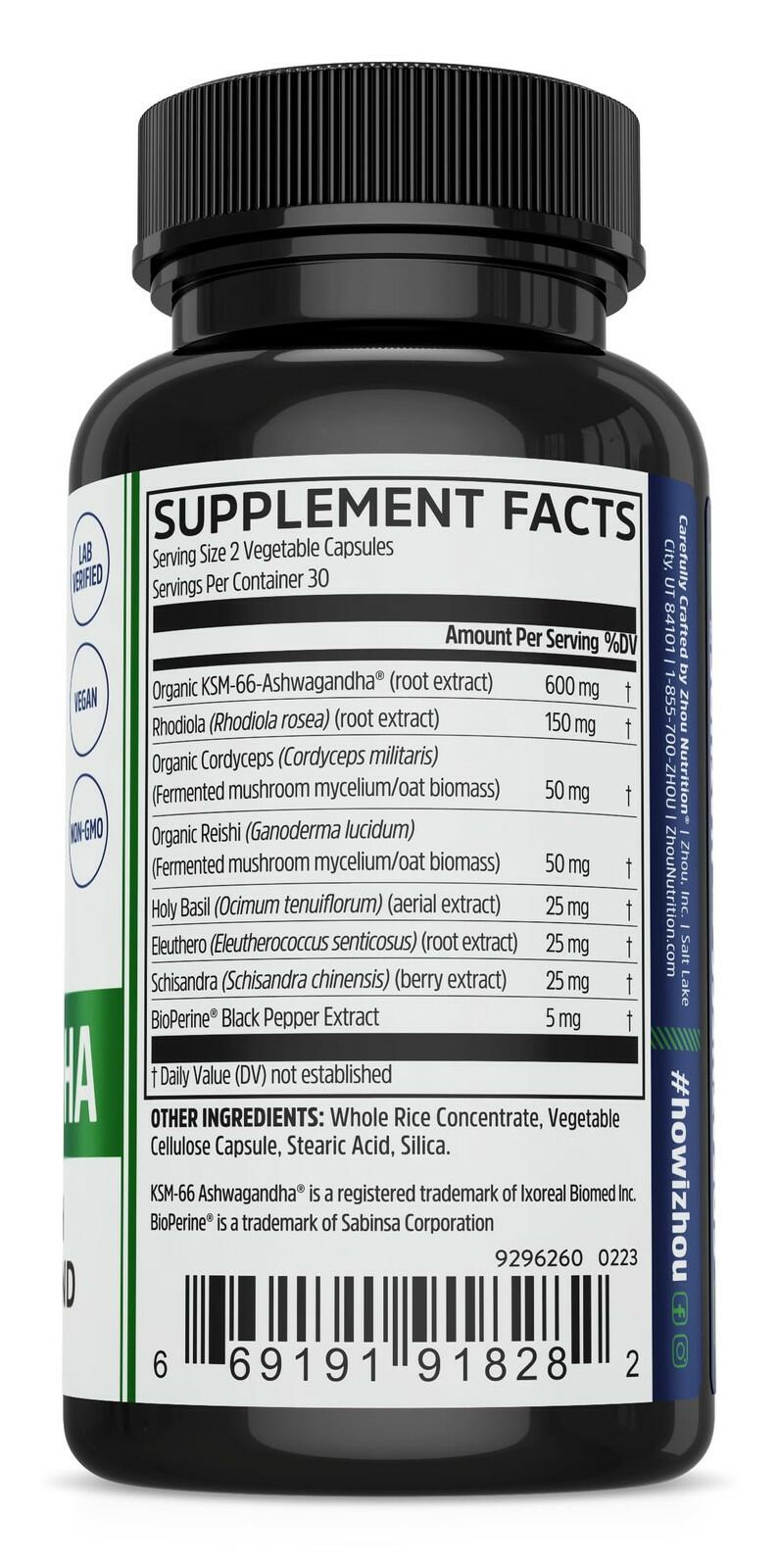 Zhou Ashwagandha - Ashwagandha and Rhodiola for Women & Men, Adaptogen