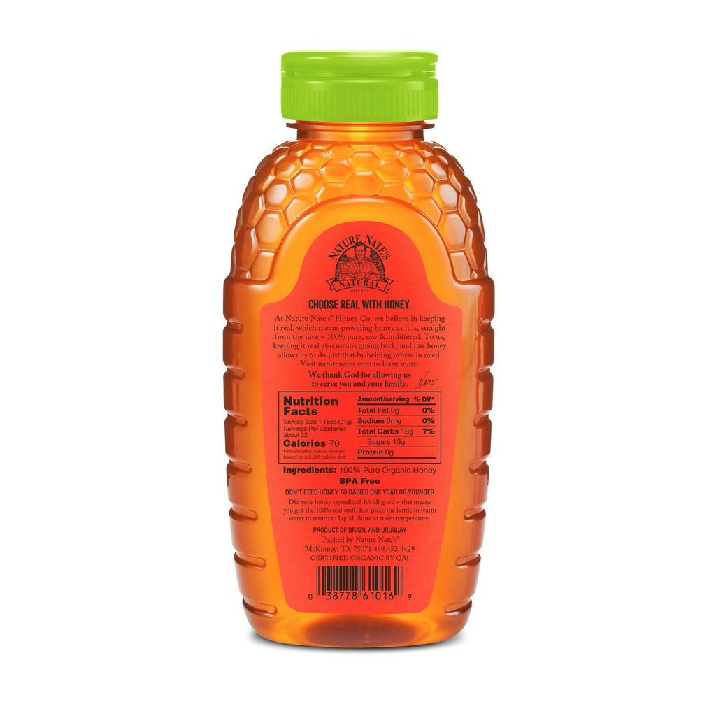 Nature Nate’s 100% Pure Raw & Unfiltered Organic Honey; Product of Brazil and