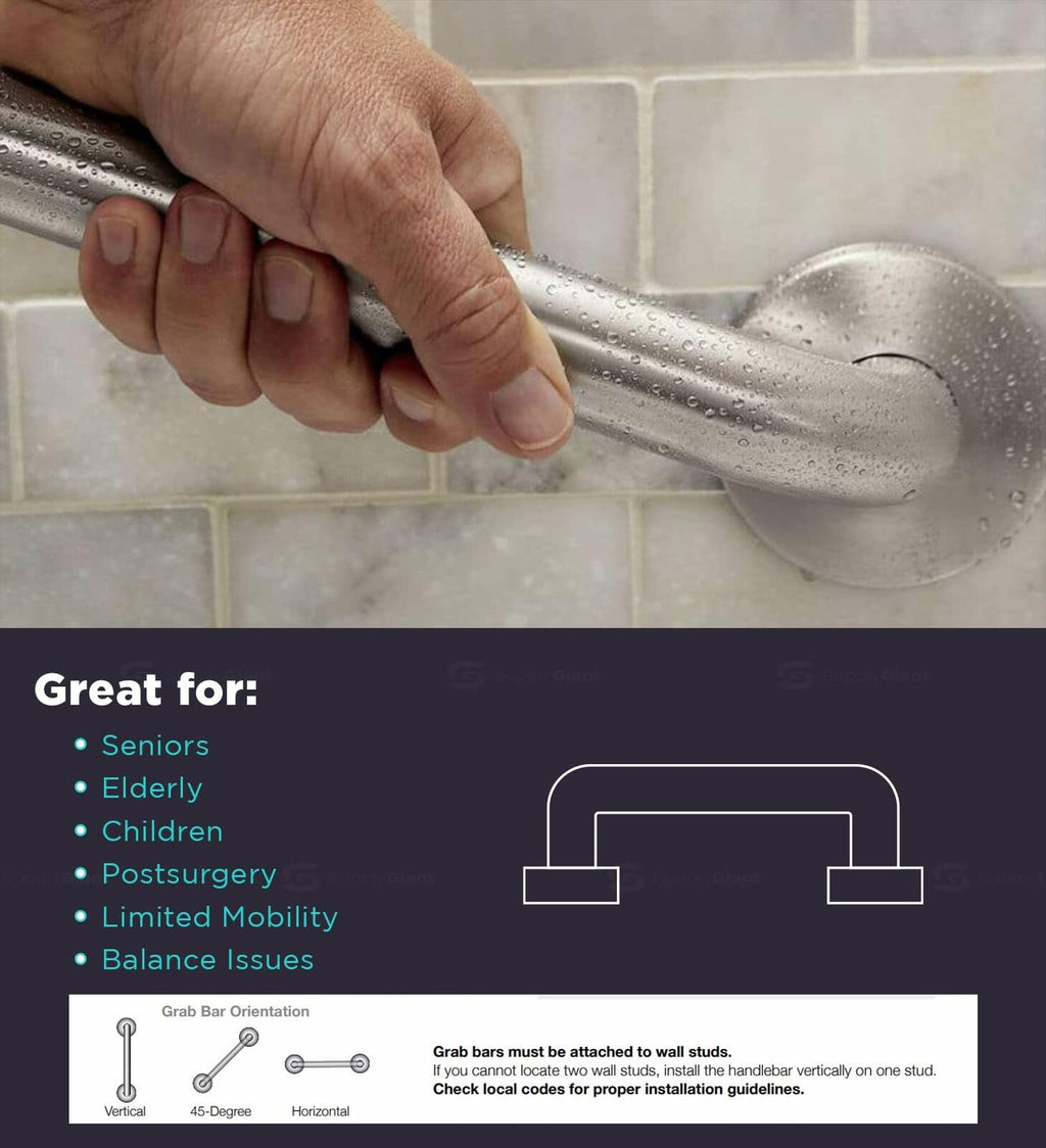 Brushed Metal Grab Bars For Bathroom, Strong Shower Handle And Bath Handle For