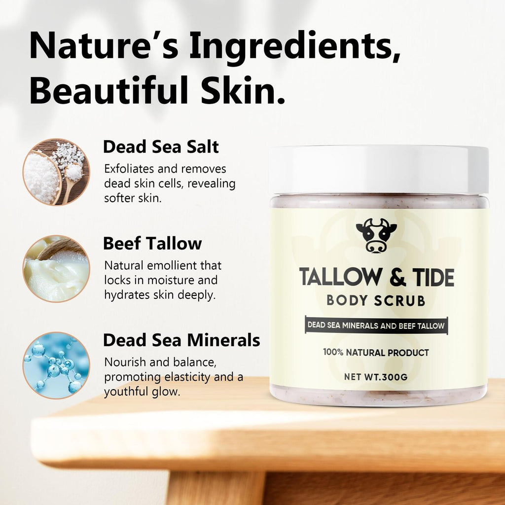 Exfoliating Body Scrub with Dead Sea Minerals & Beef Tallow for Skin - Hydrating