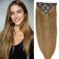 14" Clip in Human Hair Extensions Full Head 110g 7 Pieces 16 Clips 8# Light B...