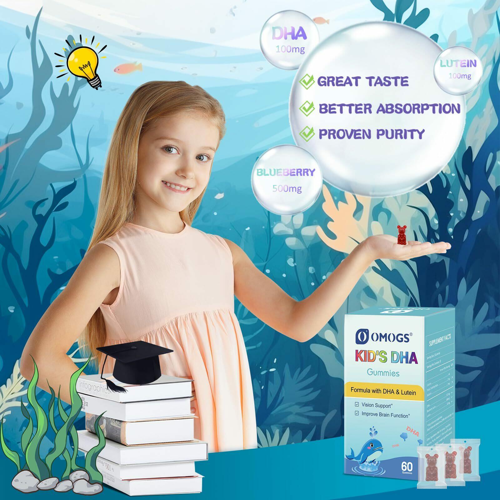 OMOGS Children’s DHA Blueberry Flavoured Gummies, with Lutein, Omega-3 & Vitamin