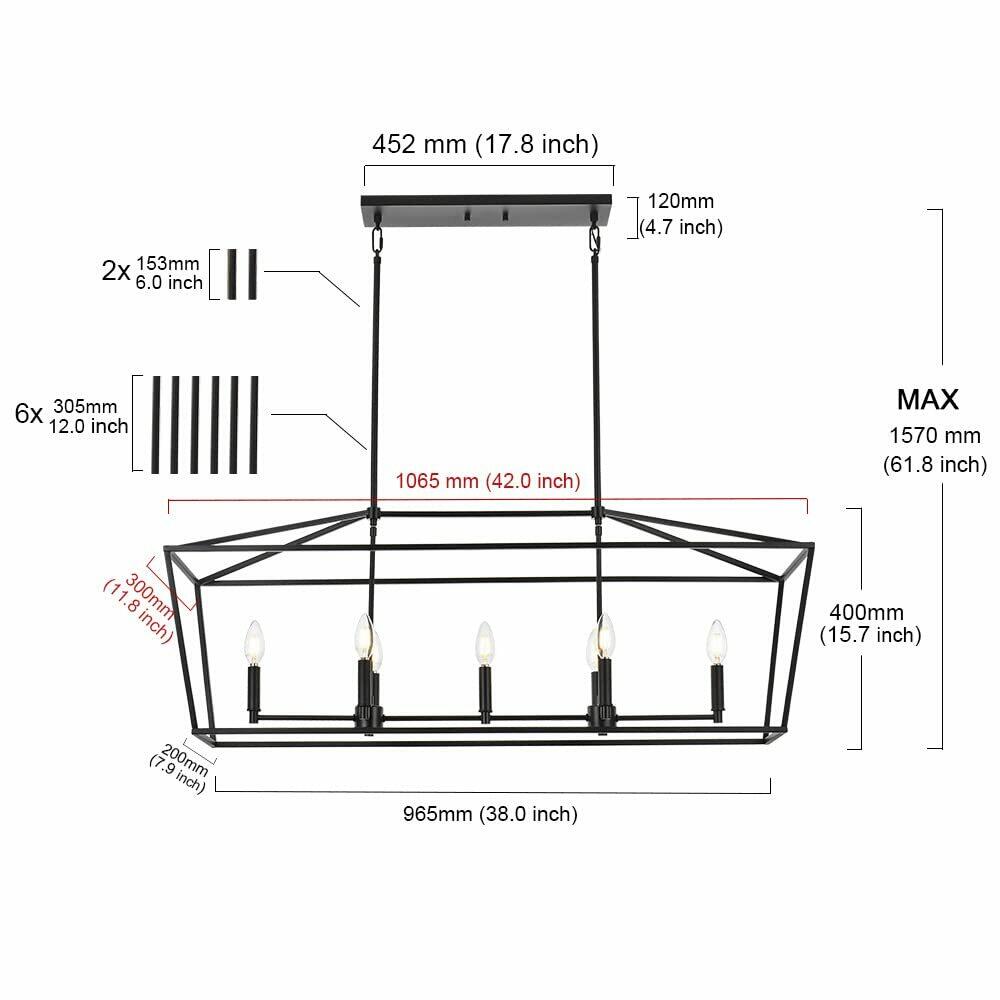 MELUCEE 7-Light Kitchen Island Lighting Black Chandelier Linear Dining Room
