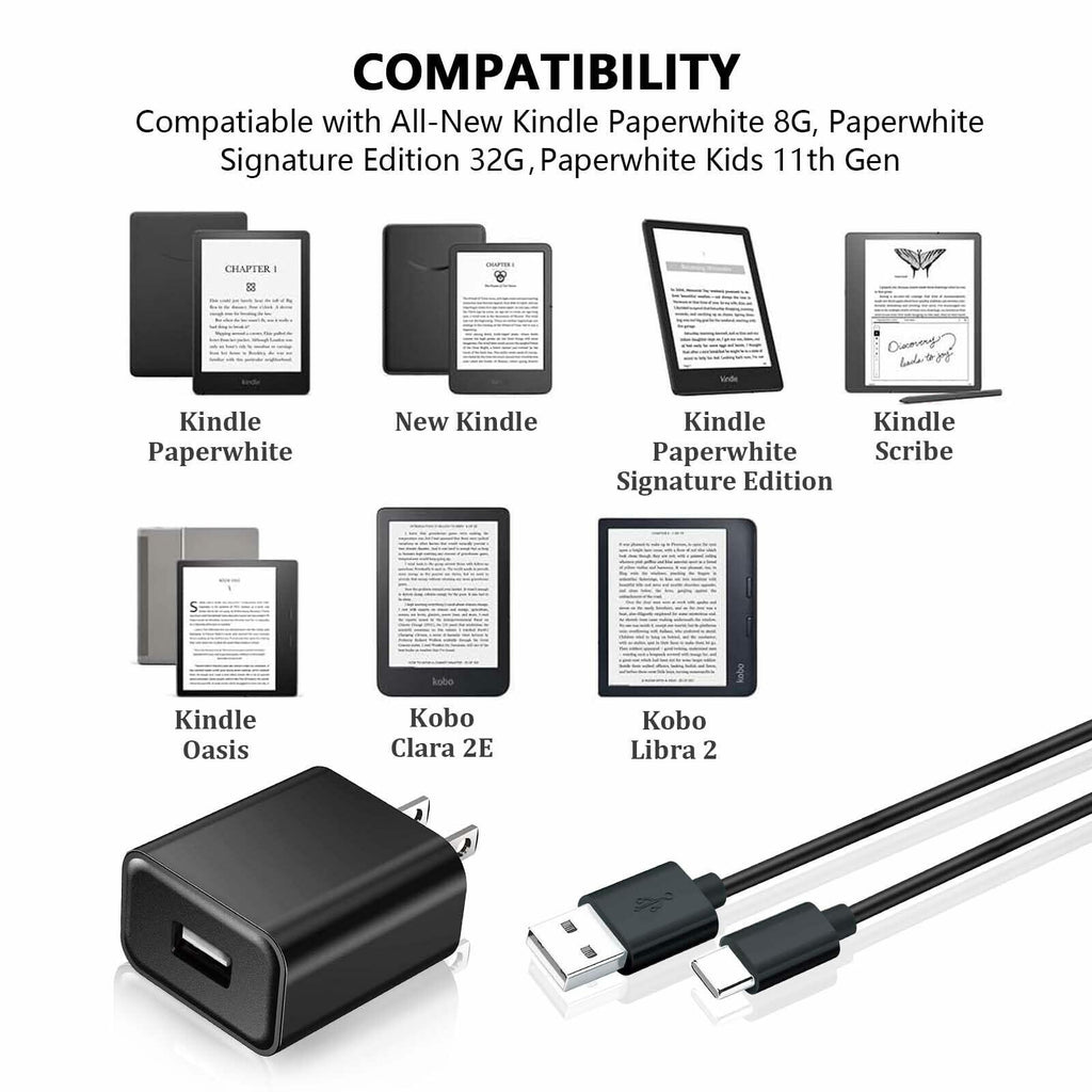 10FT USB C Charging Cable Wall Charger for Kindle Paperwhite Signature Edition