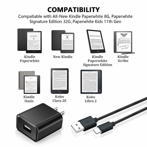 10FT USB C Charging Cable Wall Charger for Kindle Paperwhite Signature Edition