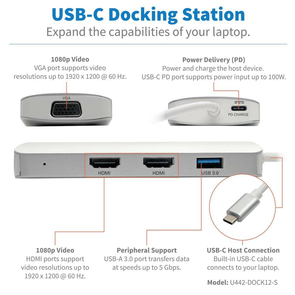 Tripp Lite USB-C Docking Station with Triple Display, 4K @ 60 Hz HDMI,