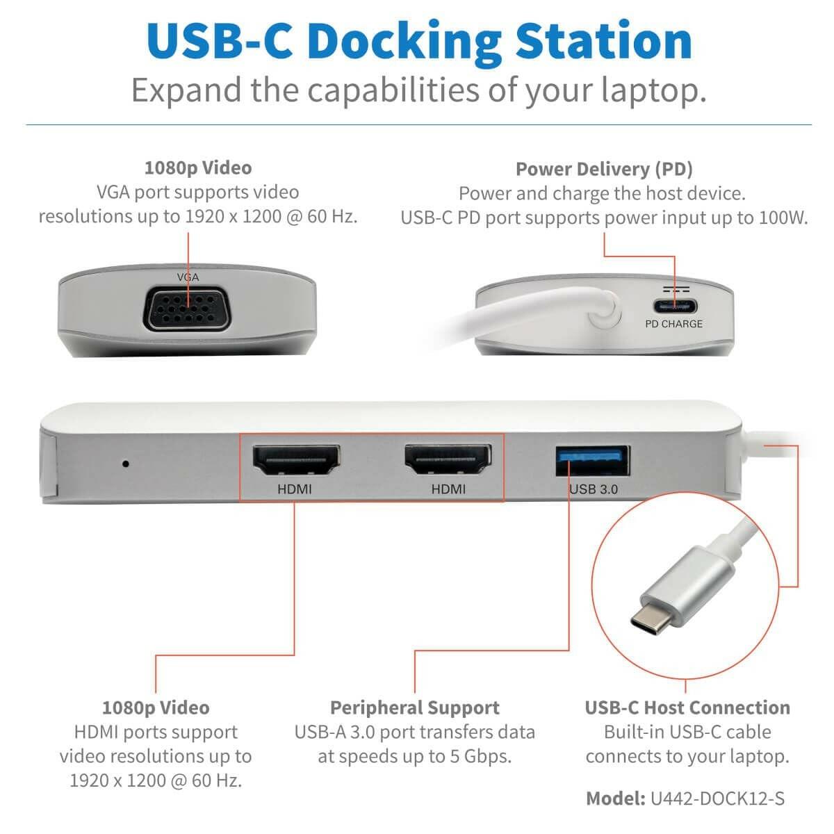 Tripp Lite USB-C Docking Station with Triple Display, 4K @ 60 Hz HDMI,