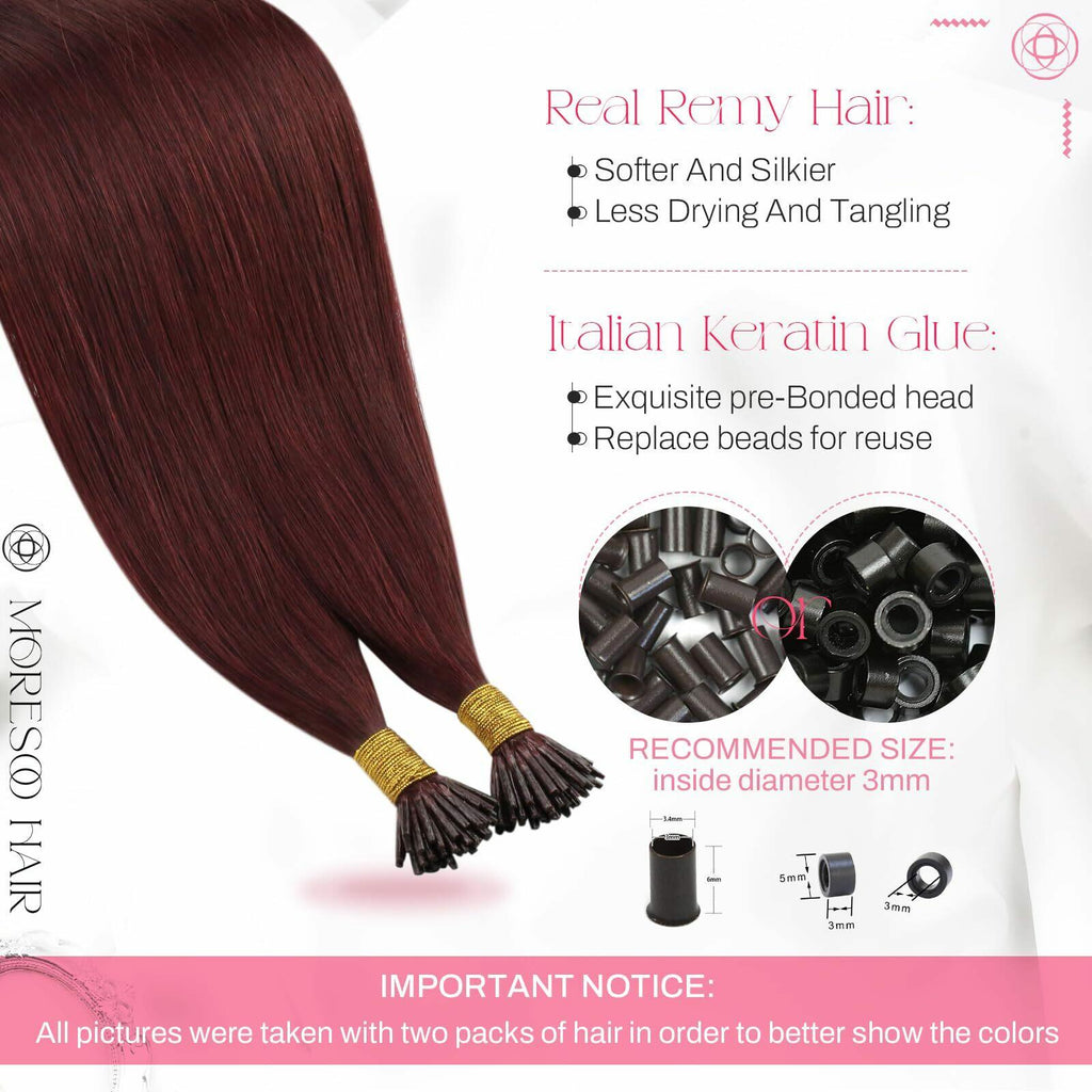 Moresoo I Tip Hair Extesnions Human Hair Burgundy Hair Extensions Itip Human ...