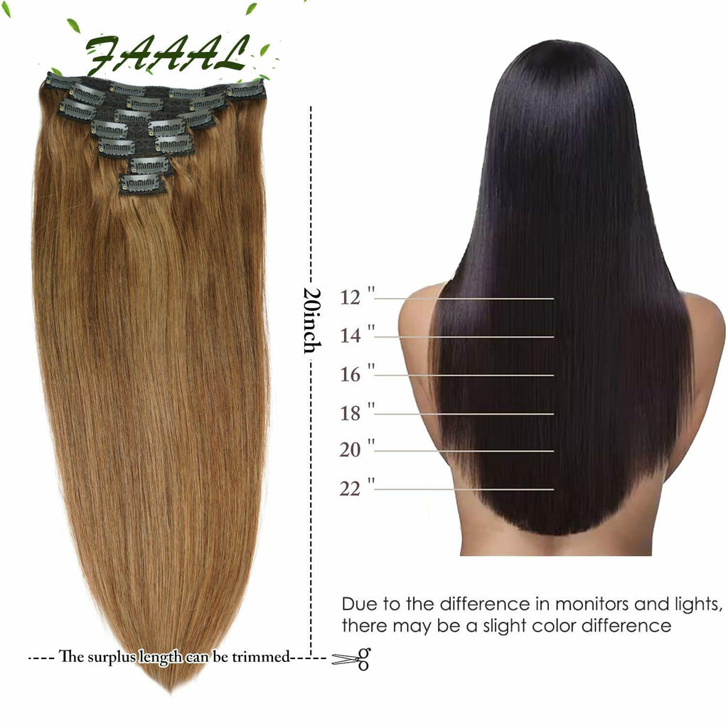 14" Clip in Human Hair Extensions Full Head 110g 7 Pieces 16 Clips 8# Light B...