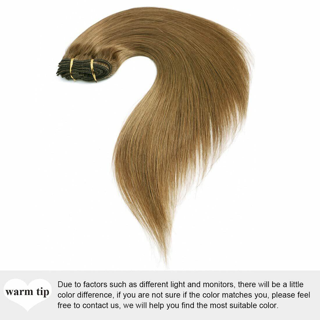 14" Clip in Human Hair Extensions Full Head 110g 7 Pieces 16 Clips 8# Light B...