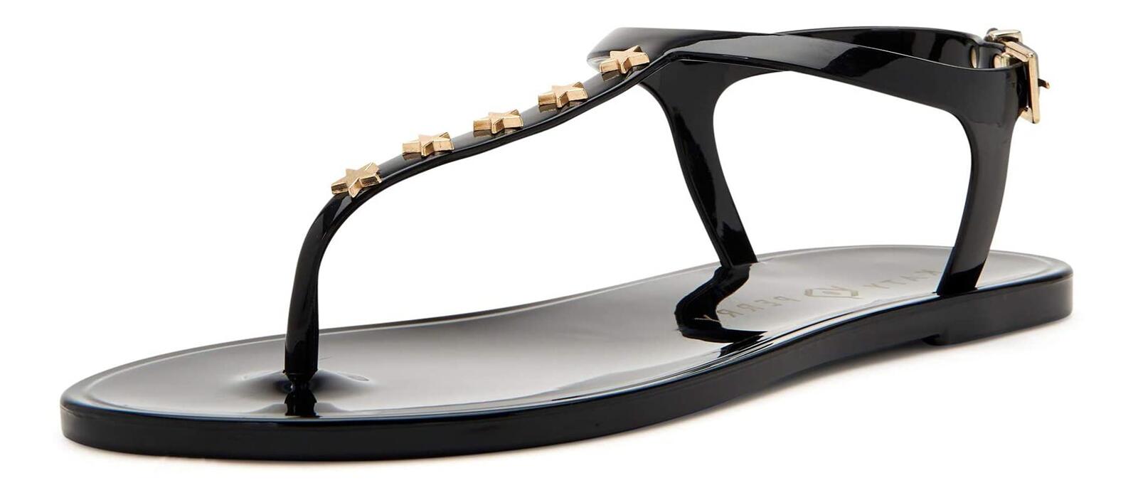 Katy Perry Women's The Geli-T Strap Flat Sandal, STAR/BLACK, 5