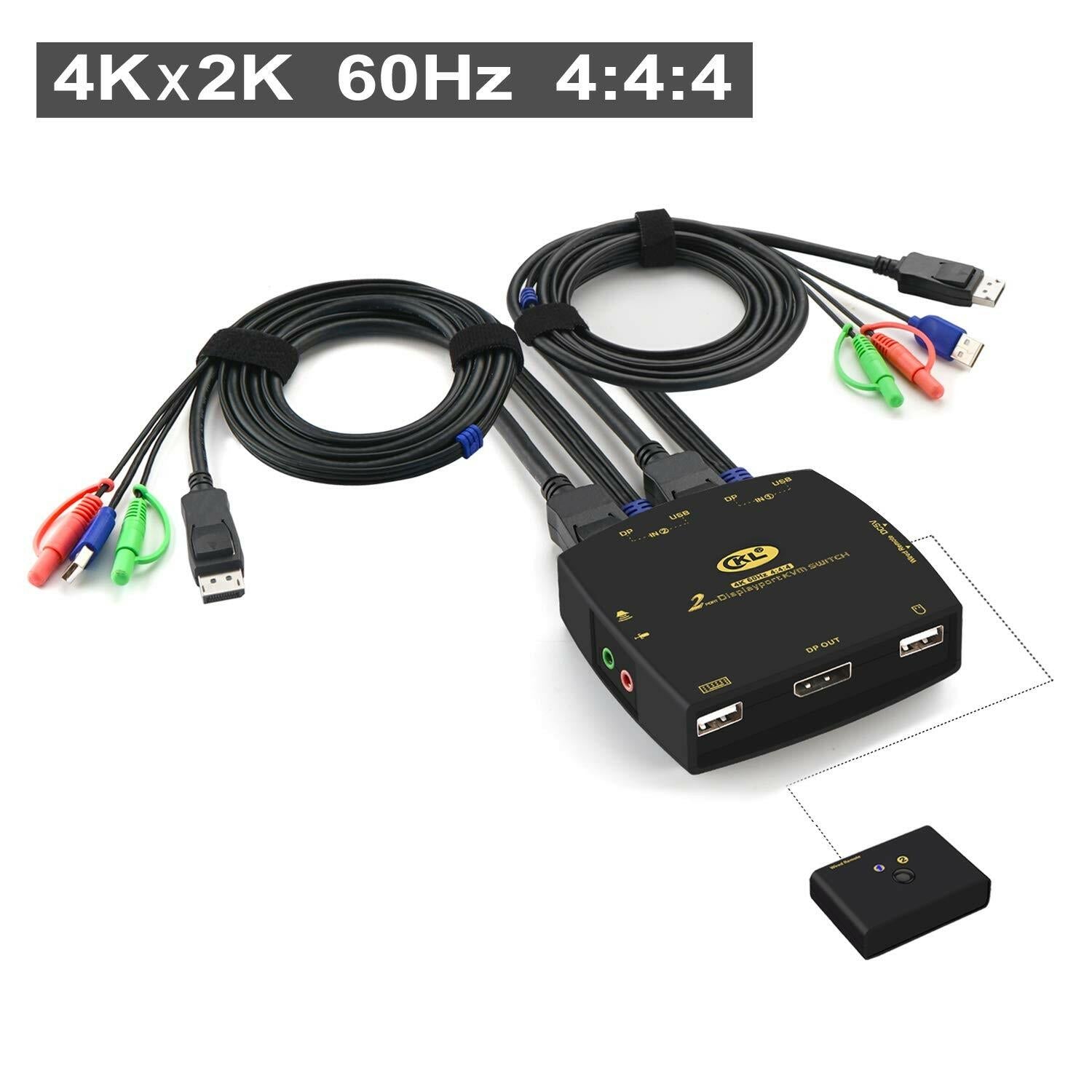 CKL DisplayPort KVM Switch 2 Port with Cables 4K@60Hz 4:4:4 321DP