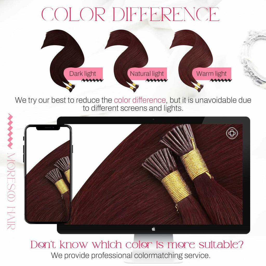 Moresoo I Tip Hair Extesnions Human Hair Burgundy Hair Extensions Itip Human ...