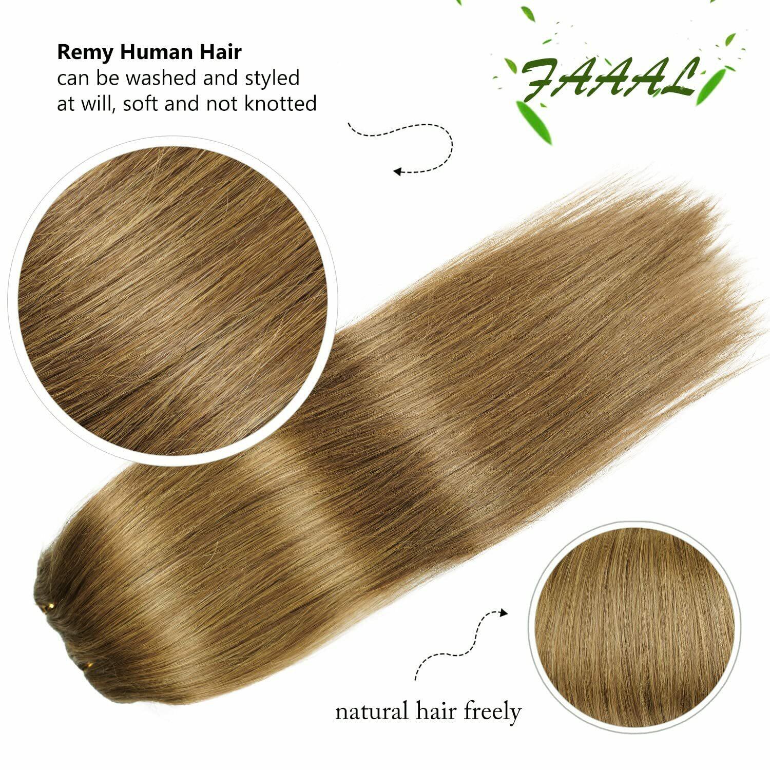 14" Clip in Human Hair Extensions Full Head 110g 7 Pieces 16 Clips 8# Light B...