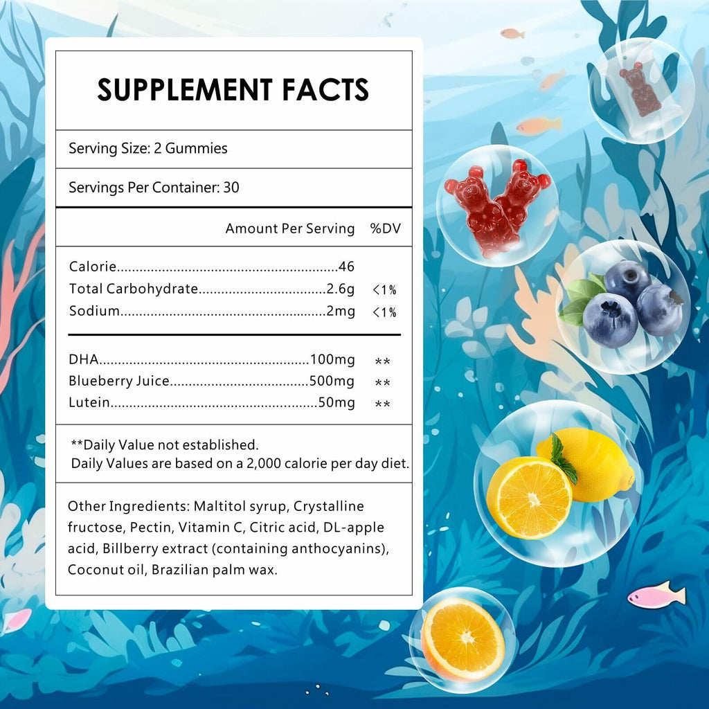 OMOGS Children’s DHA Blueberry Flavoured Gummies, with Lutein, Omega-3 & Vitamin