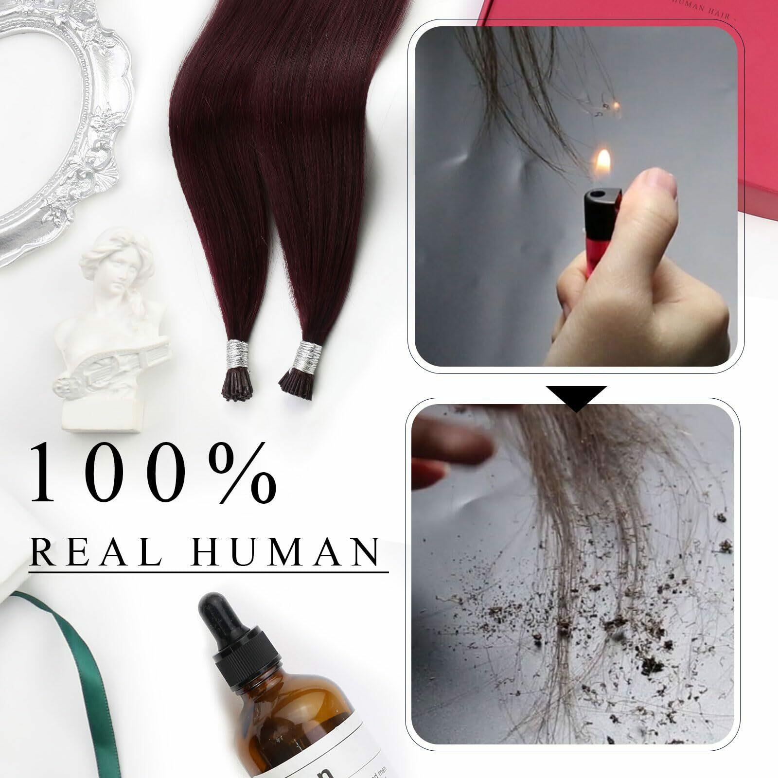 Moresoo I Tip Hair Extesnions Human Hair Burgundy Hair Extensions Itip Human ...
