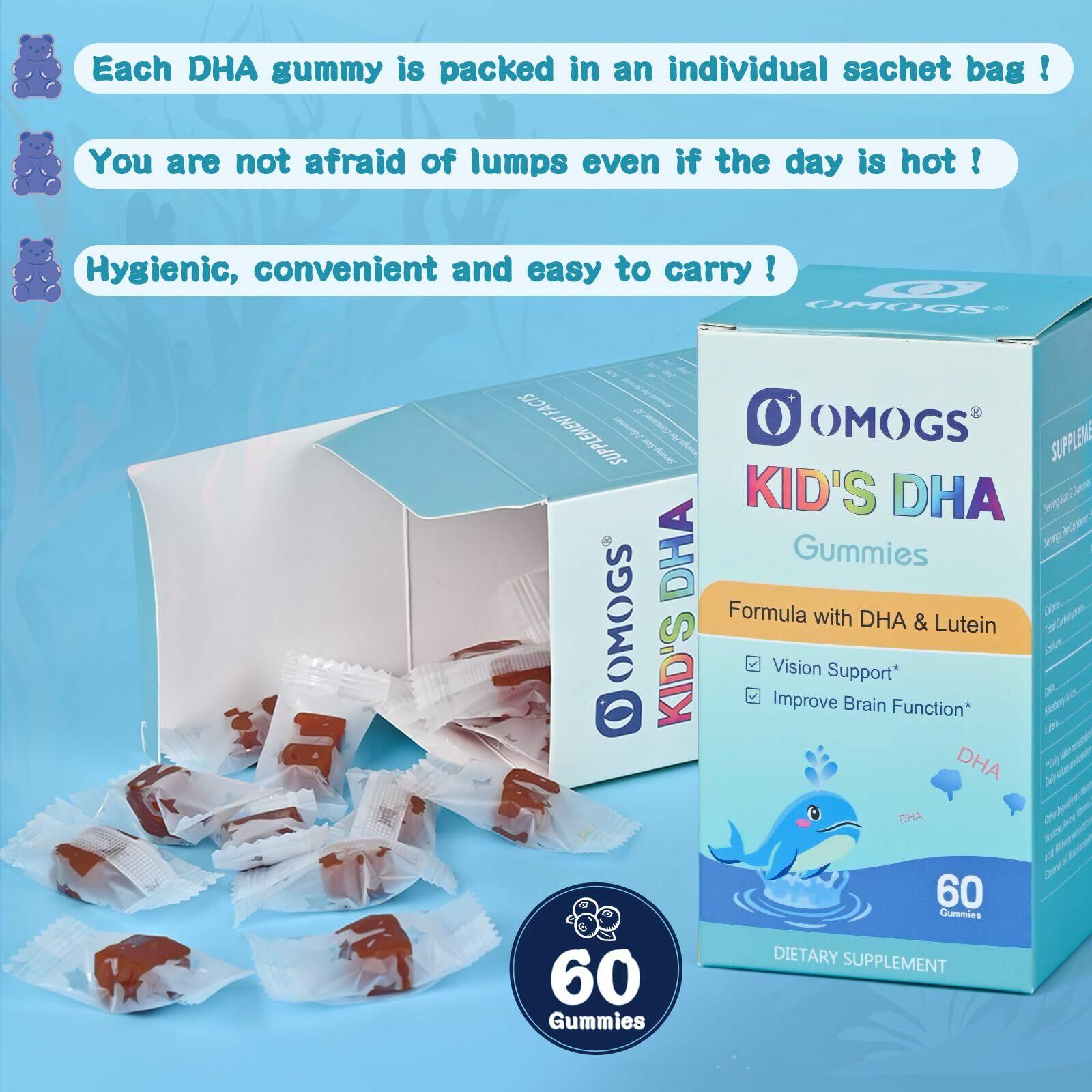 OMOGS Children’s DHA Blueberry Flavoured Gummies, with Lutein, Omega-3 & Vitamin