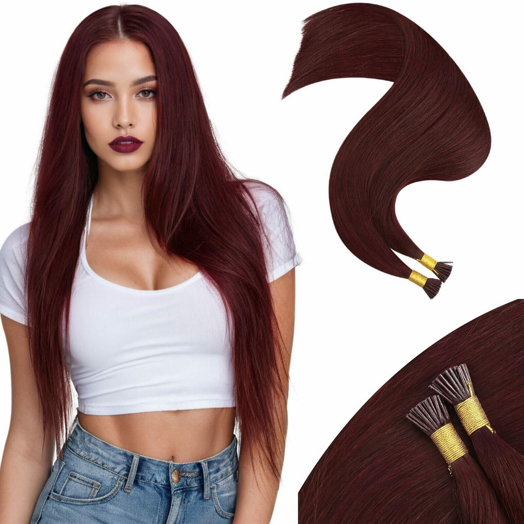 Moresoo I Tip Hair Extesnions Human Hair Burgundy Hair Extensions Itip Human ...