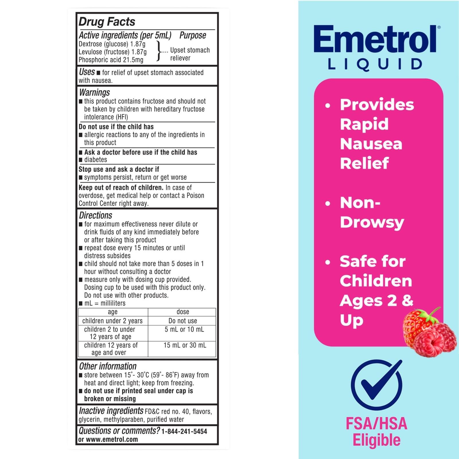 Emetrol Children's Non-Drowsy Nausea Relief - Liquid Nausea Medicine for Upset