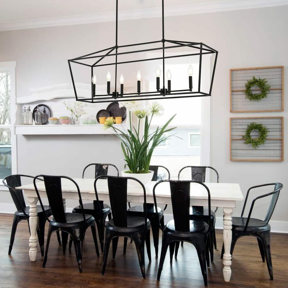 MELUCEE 7-Light Kitchen Island Lighting Black Chandelier Linear Dining Room