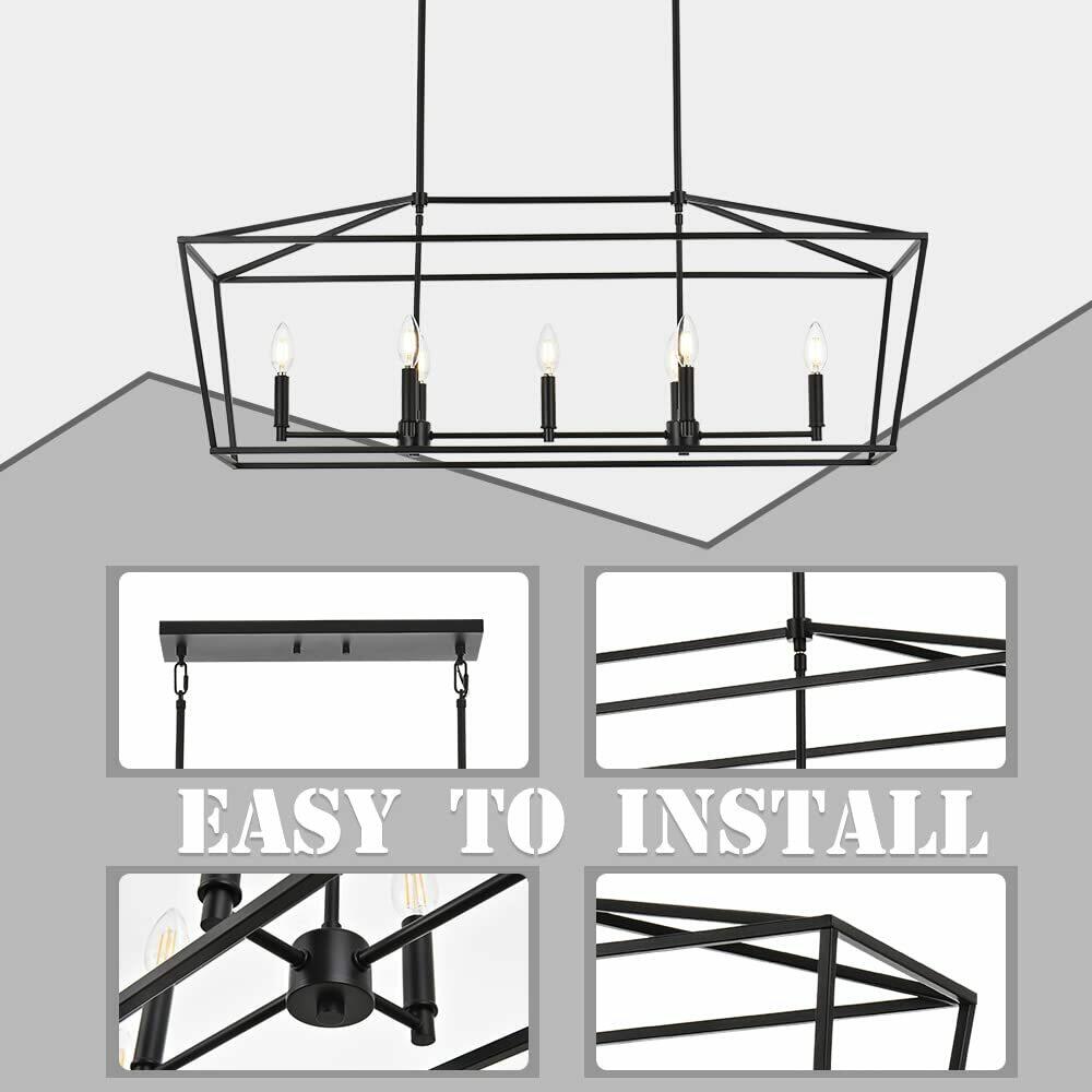 MELUCEE 7-Light Kitchen Island Lighting Black Chandelier Linear Dining Room
