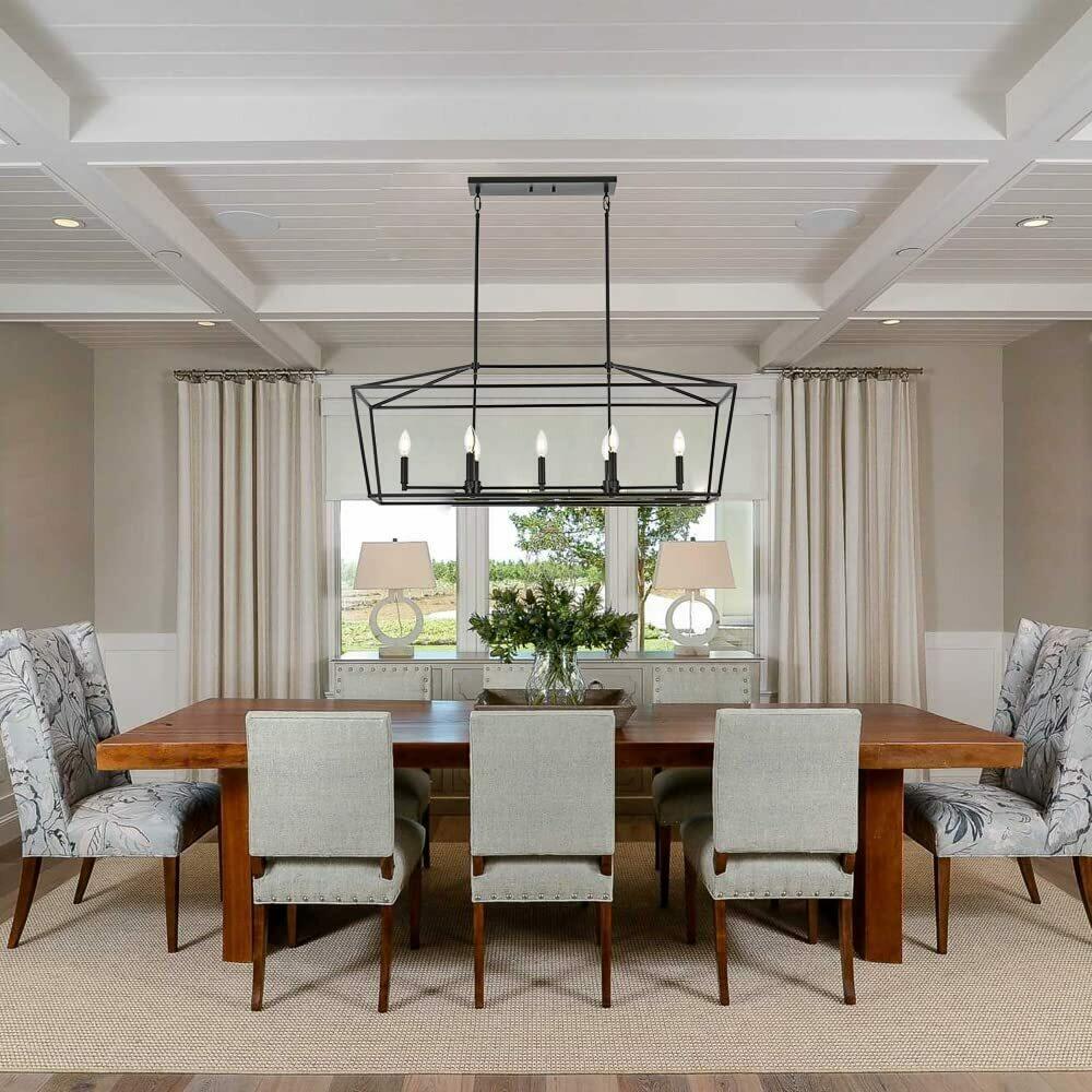 MELUCEE 7-Light Kitchen Island Lighting Black Chandelier Linear Dining Room