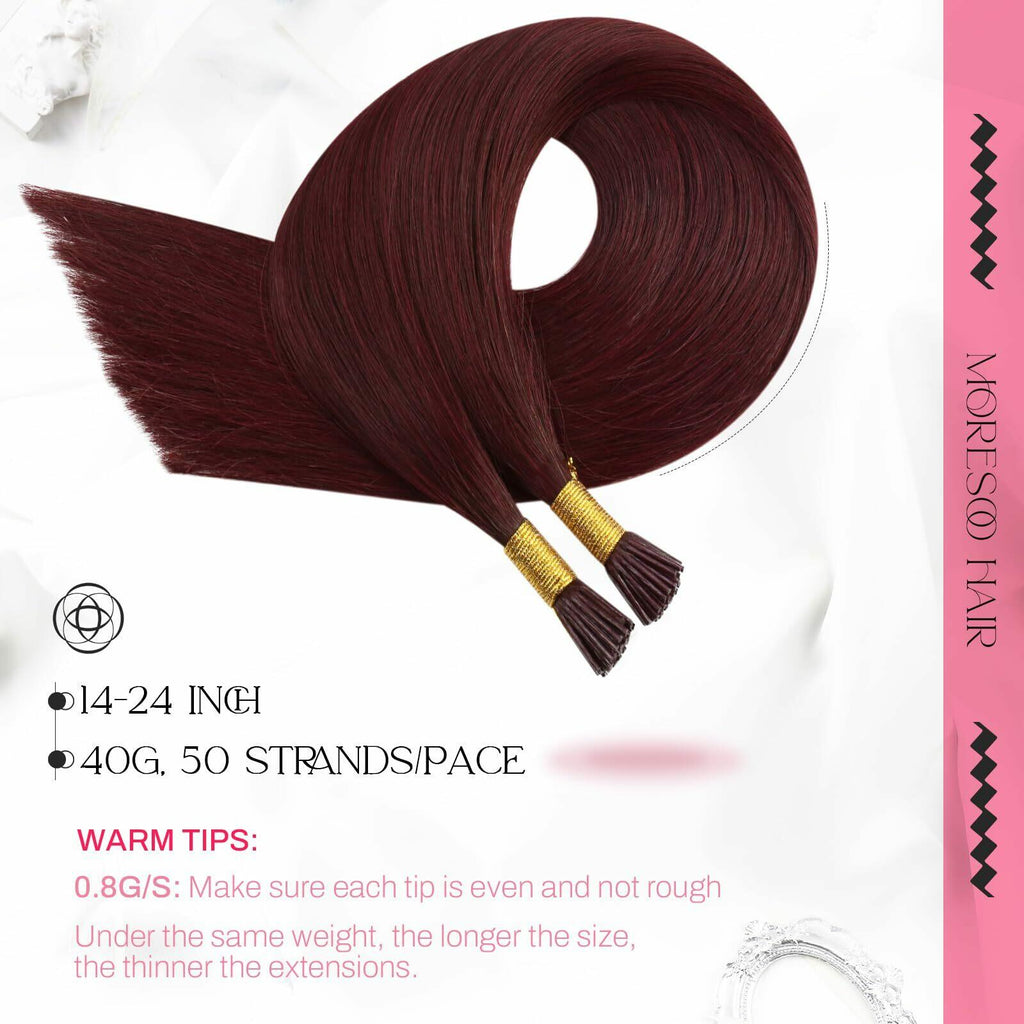 Moresoo I Tip Hair Extesnions Human Hair Burgundy Hair Extensions Itip Human ...