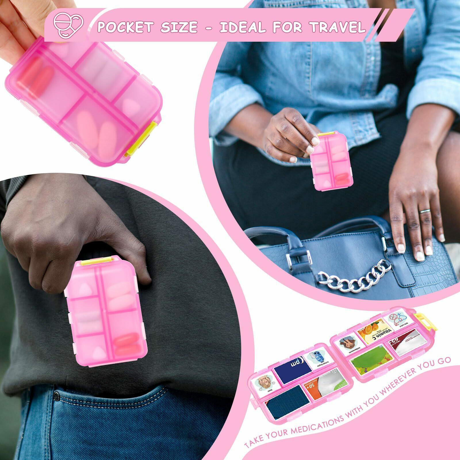 WUSUTE 2 Pcs Pill Organizer with Medicine Labels, Travel Pill Box Daily Pill