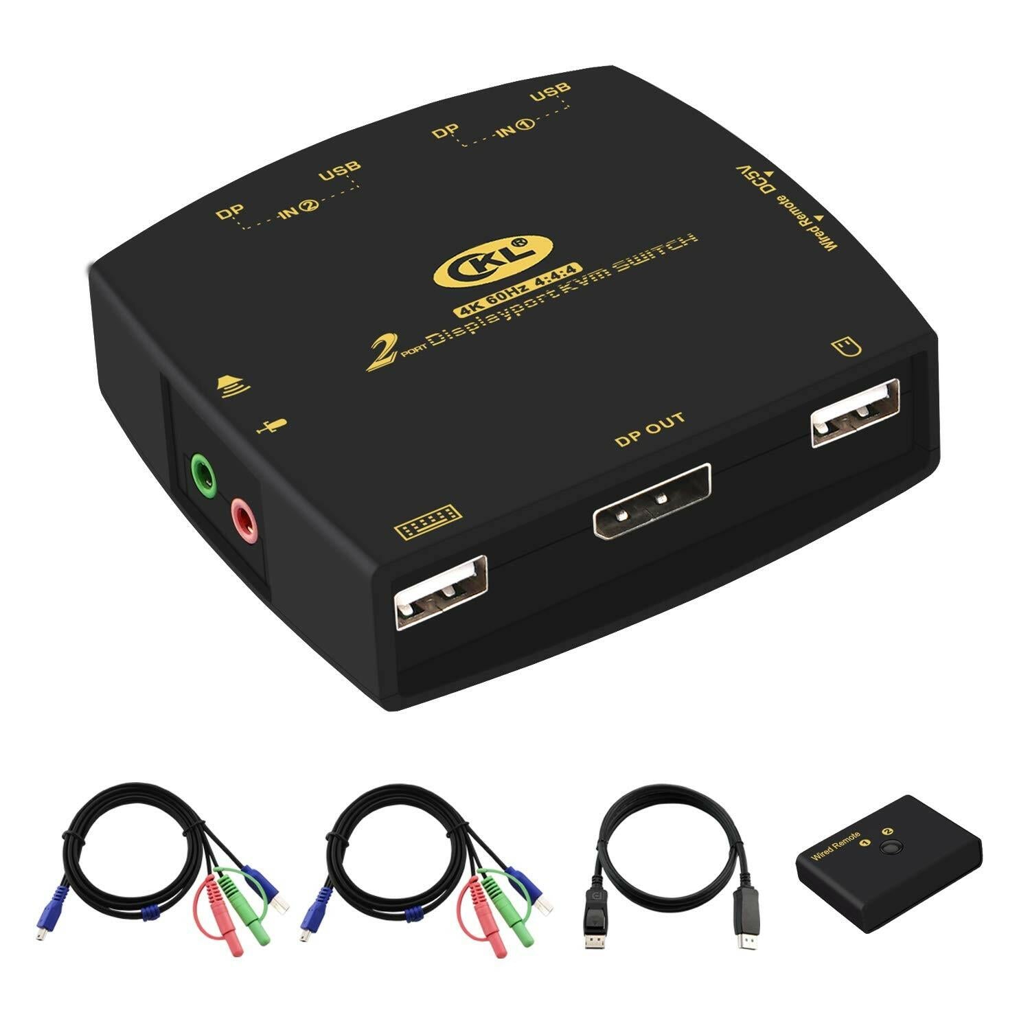 CKL DisplayPort KVM Switch 2 Port with Cables 4K@60Hz 4:4:4 321DP