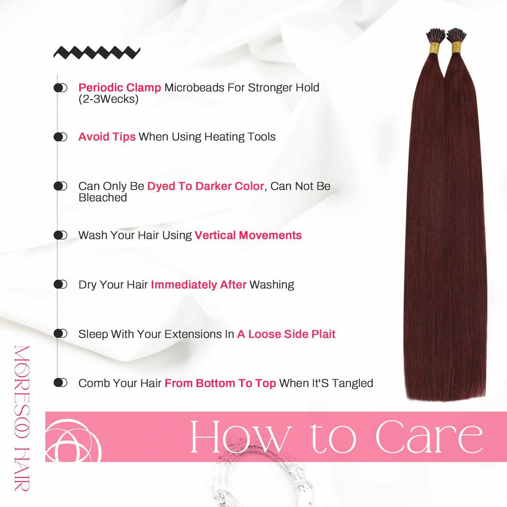 Moresoo I Tip Hair Extesnions Human Hair Burgundy Hair Extensions Itip Human ...