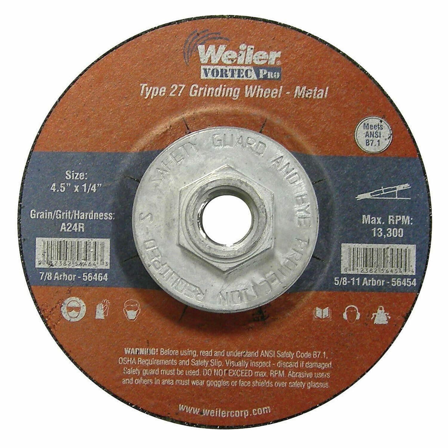 Weiler 56454 Wolverine 5/8" 11 Arbor, 1/4" Thickness, 4 1/2" Diameter, A24R