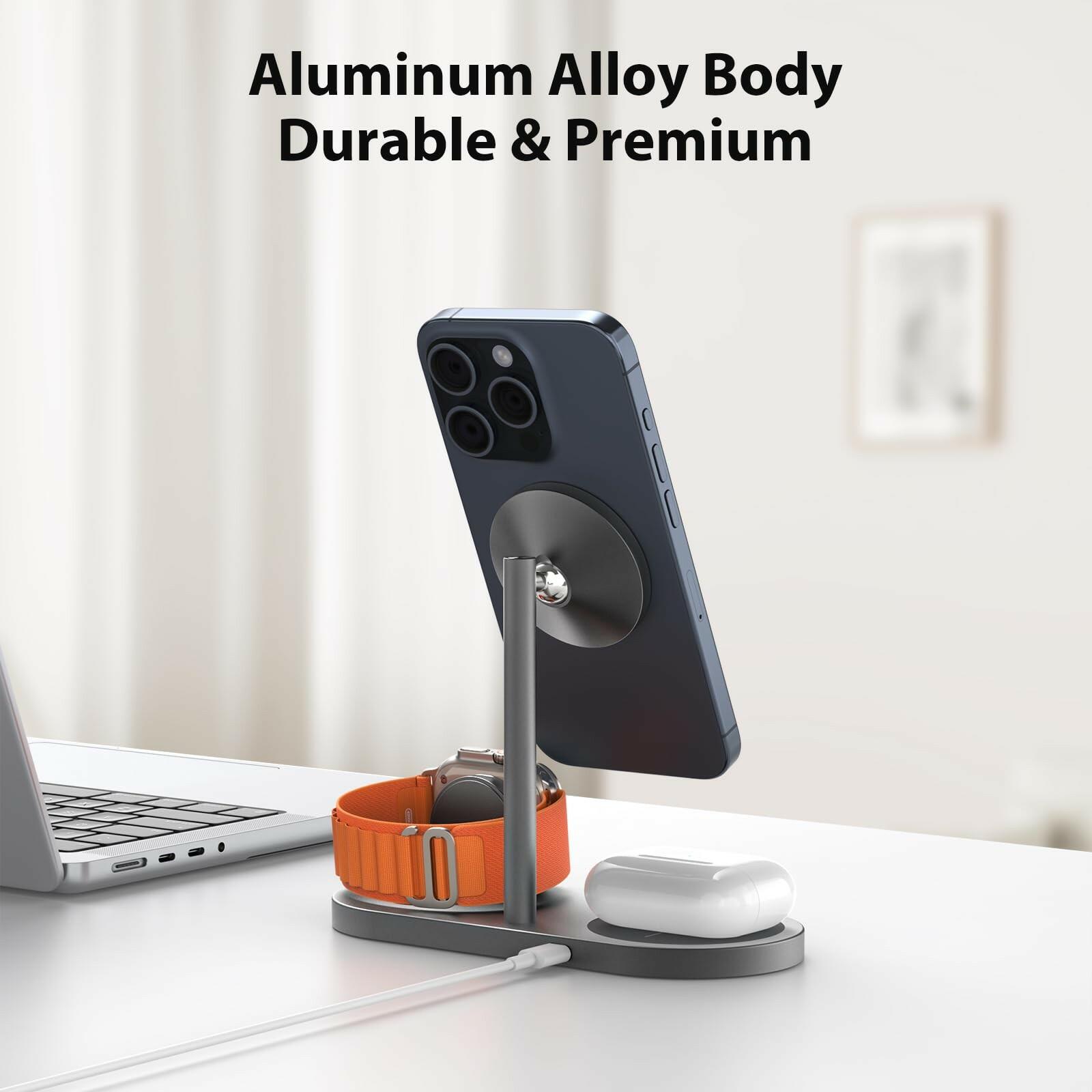 KU XIU Aluminum Alloy 3 in 1 Charging Station for Apple, Magnetic Wireless