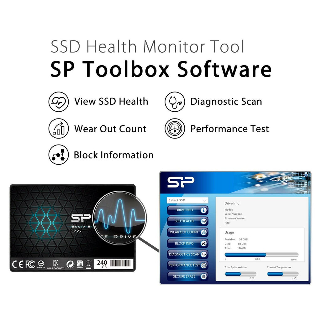 Silicon Power 240GB SSD 3D NAND S55 TLC 7mm (0.28") Internal Solid State Drive