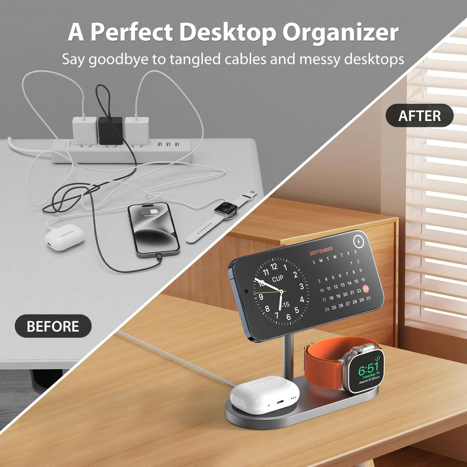 KU XIU Aluminum Alloy 3 in 1 Charging Station for Apple, Magnetic Wireless