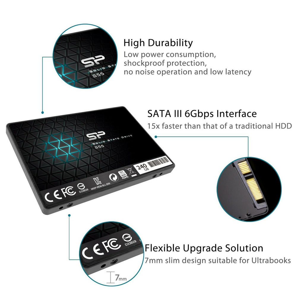 Silicon Power 240GB SSD 3D NAND S55 TLC 7mm (0.28") Internal Solid State Drive