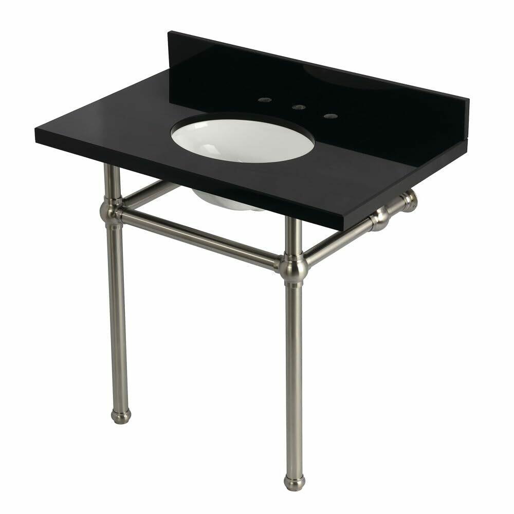 Kingston Brass KVPK3630KB8 Templeton 36" Black Granite Console Sink with Brass