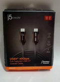 j5Create USB4 Gen 3 Full-Featured USB-C Braided Cable, 3.9', Black, JUCX27L12