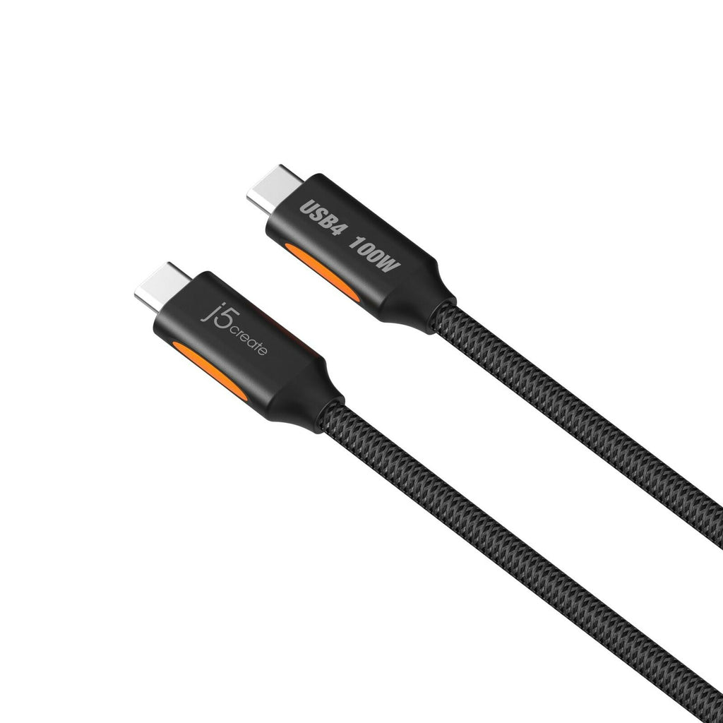 j5Create USB4 Gen 3 Full-Featured USB-C Braided Cable, 3.9', Black, JUCX27L12