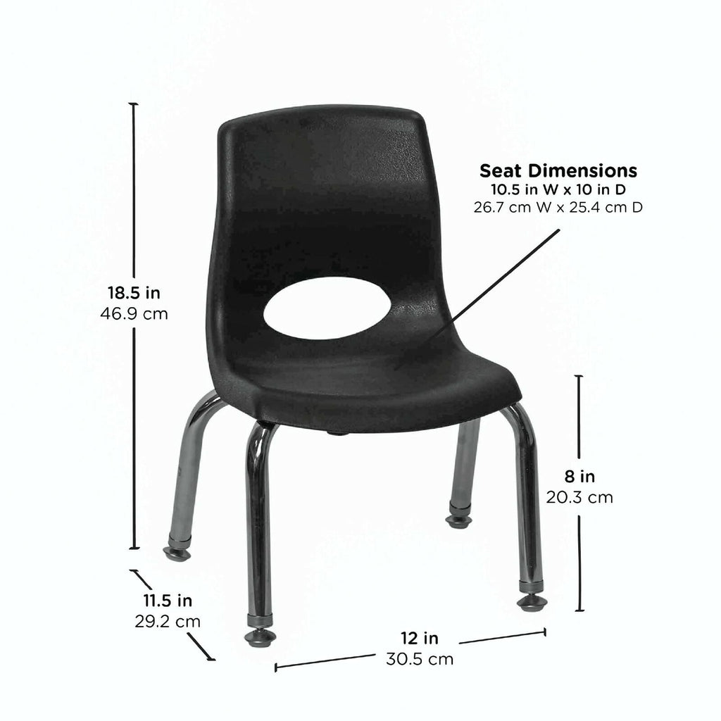 Children’s Factory MyPosture 8" H Chair, 4 Pack, Black with Chrome Legs,