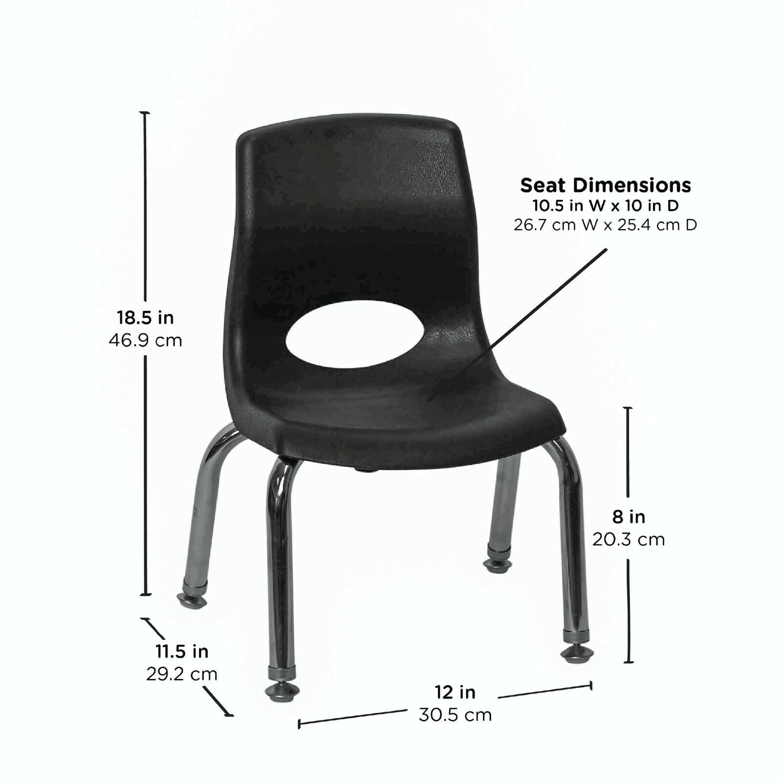 Children’s Factory MyPosture 8" H Chair, 4 Pack, Black with Chrome Legs,