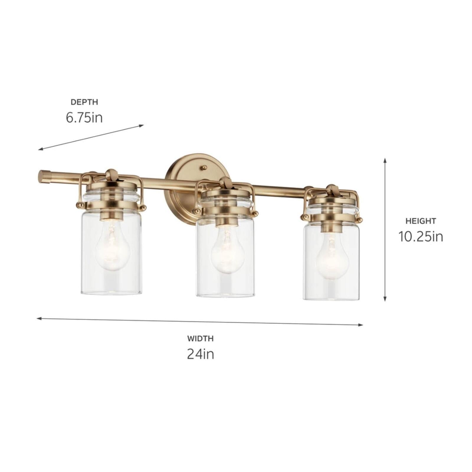 Kichler, Brinley 24" 3 Light Vanity Light with Clear Glass in Champagne Bronze,