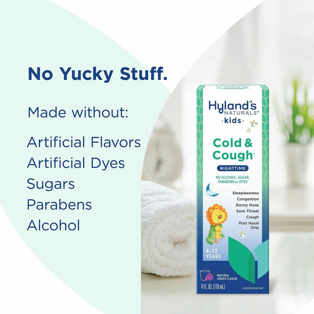 Hyland's Kids Cold and Cough, Nighttime Grape Cough Syrup Medicine for Kids Ages
