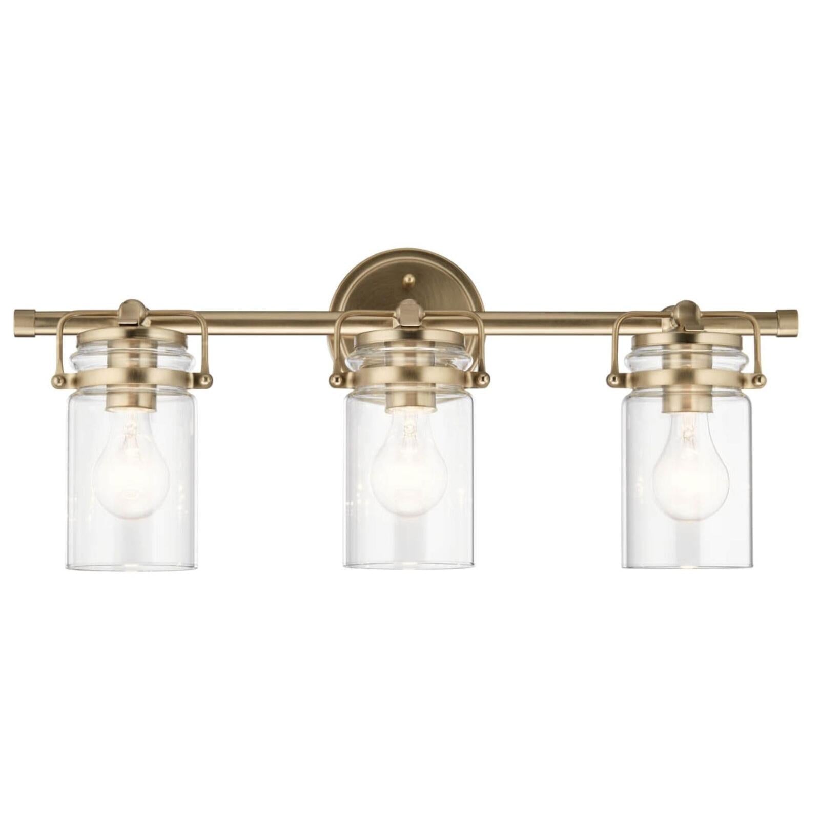 Kichler, Brinley 24" 3 Light Vanity Light with Clear Glass in Champagne Bronze,