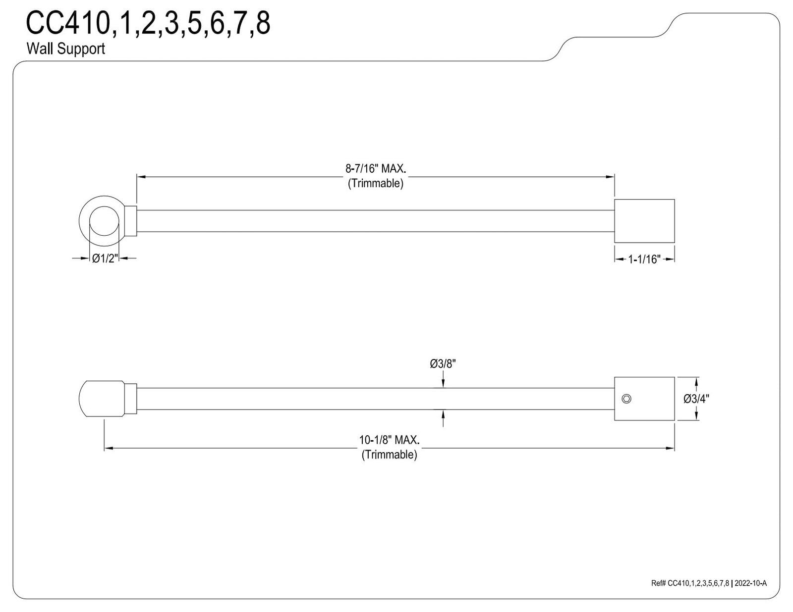 Kingston Brass CC411 Tub Wall Support for CC46x, CC47x, CC48x, Polished Chrome