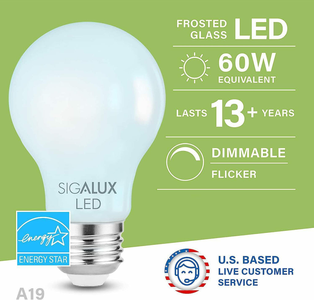 Sigalux Dimmable E26 LED Light Bulb, 60W Equivalent, Energy Star Certified