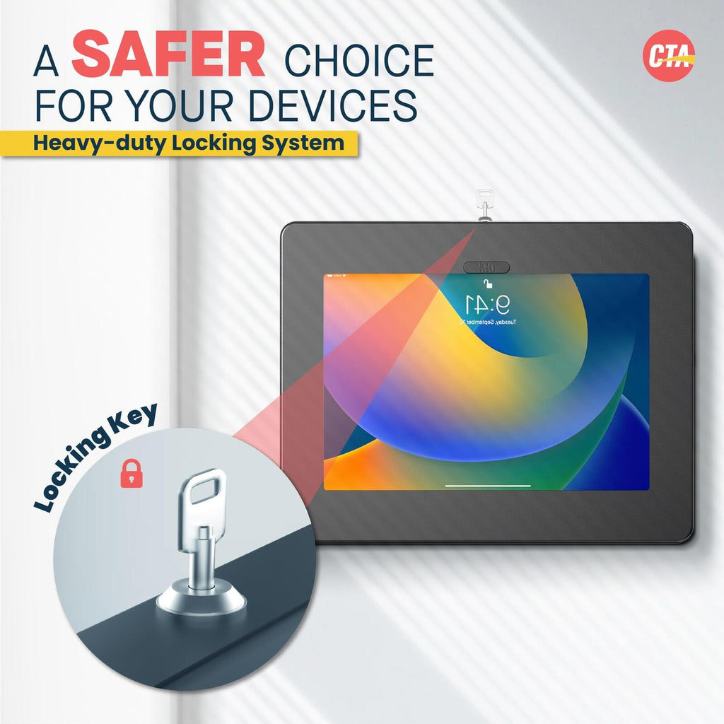 Locking iPad Wall Mount - CTA Anti-Theft Small Locking Tablet Enclosure w/ Key