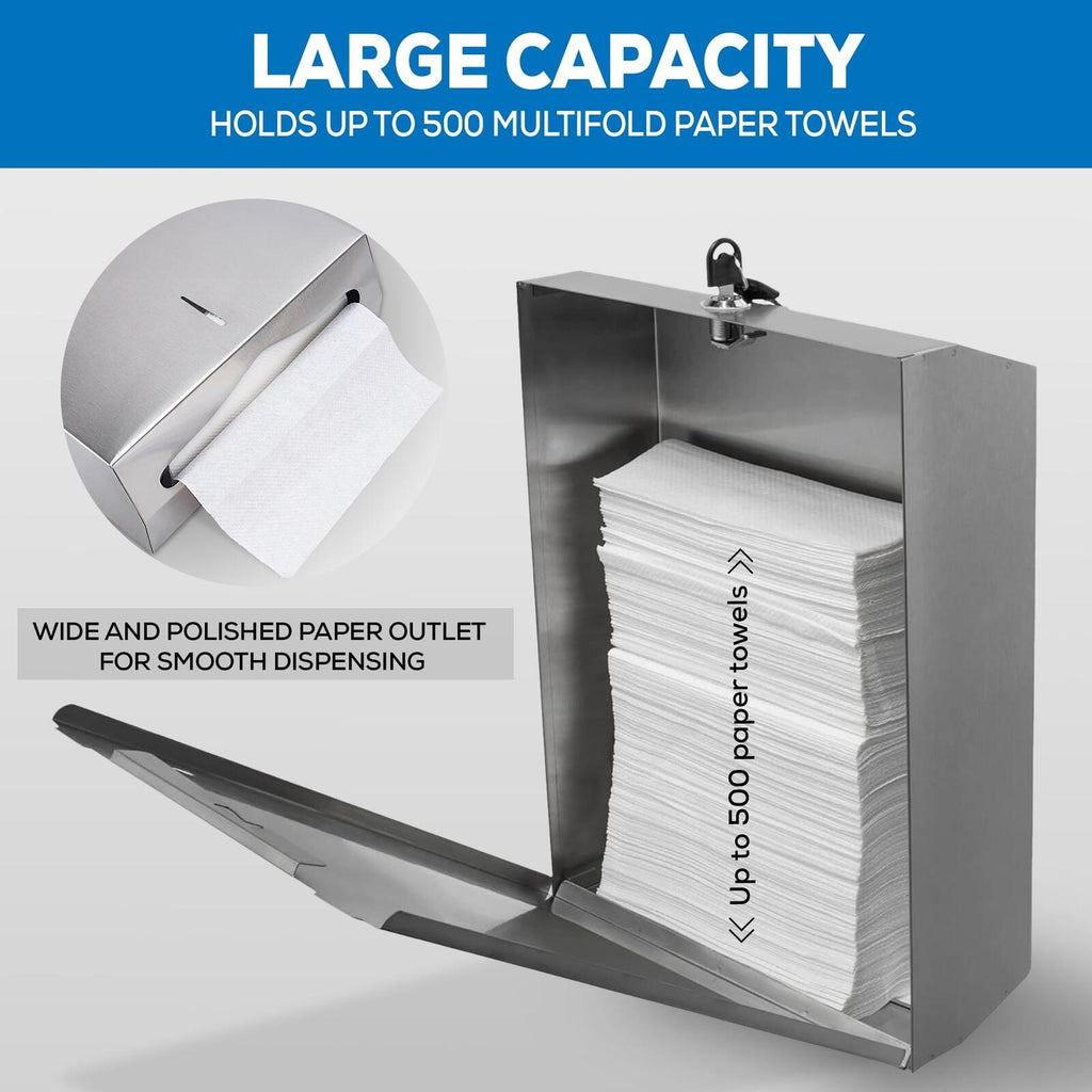 SoNeat Paper Towel Dispenser, Holds 500 Sheets of Multifold, C-Fold, Trifold